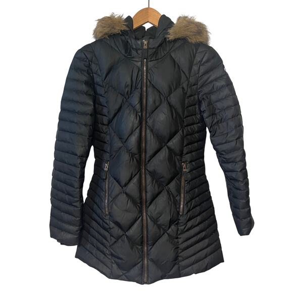 Andrew Marc New York Coat Down Puffer Quilted Faux Fur Hooded Zip Midi Dressy S - Picture 1 of 10